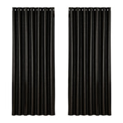 Artiss 2X Blockout Curtains Eyelet 240x230cm Black Shine