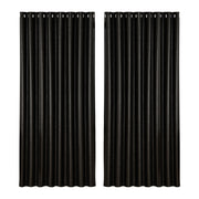 Artiss 2X Blockout Curtains Eyelet 300x230cm Black Shine