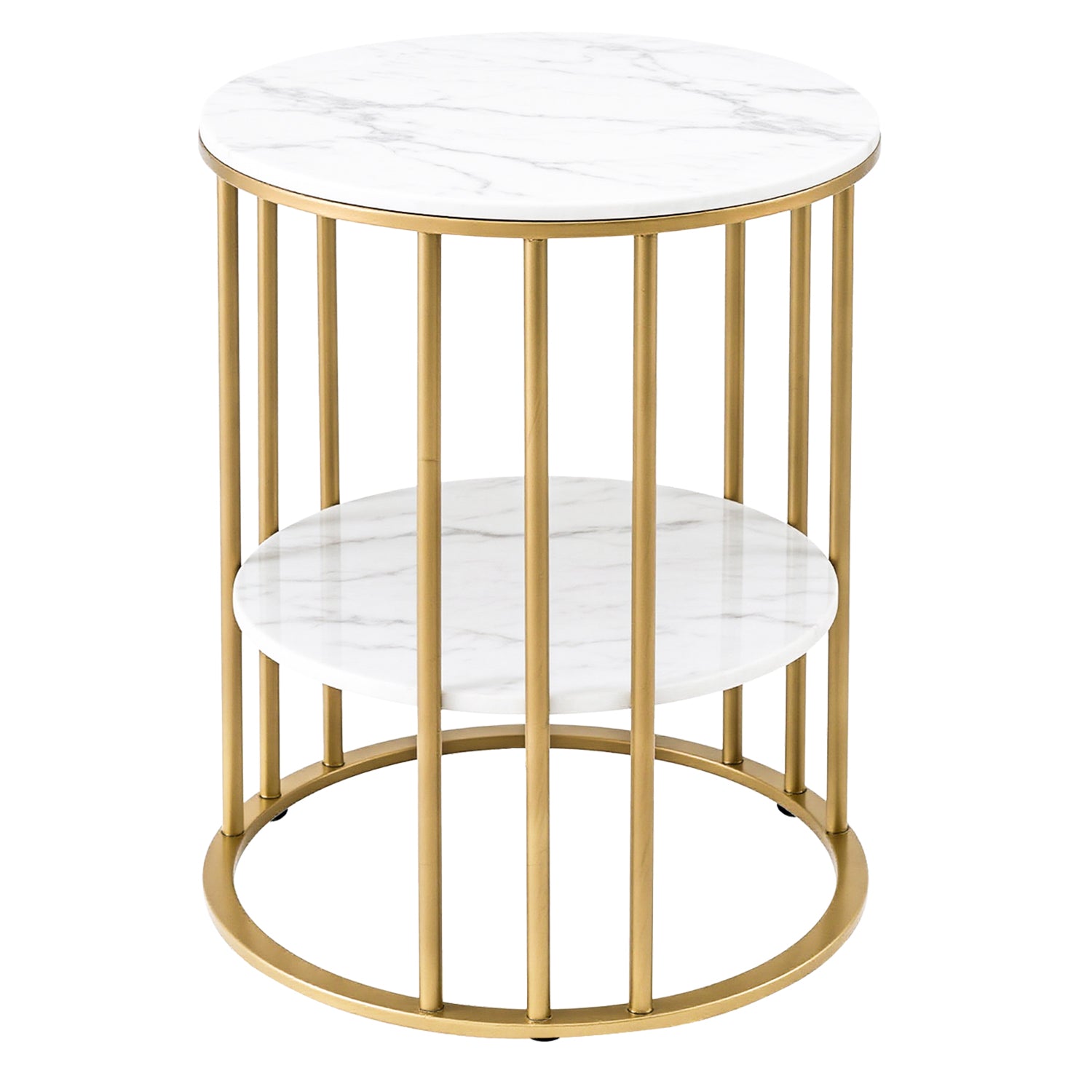 Coffee Table 2-Tier Round Marble Effect White&Gold