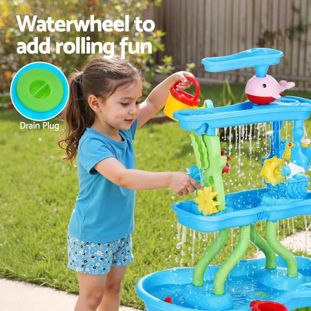 Keezi Kids Sand and Water Table 4-Tier Waterfall Sandpit Toys Beach Shovel