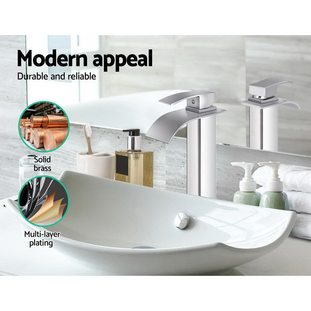 Cefito Bathroom Basin Mixer Tap Thin Tall Faucet Vanity Laundry Silver