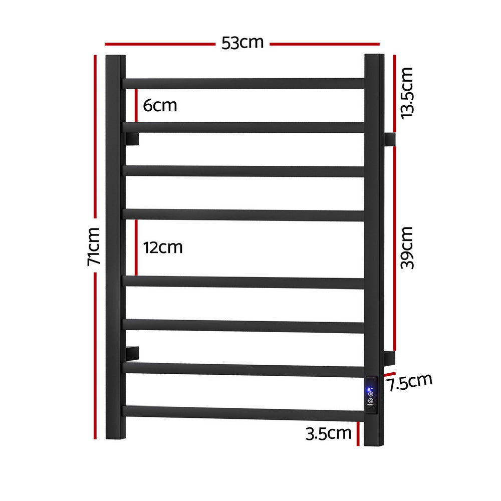 Heated Towel Rail 8 Square Bars with Timer Electric Heater Warmer Rack