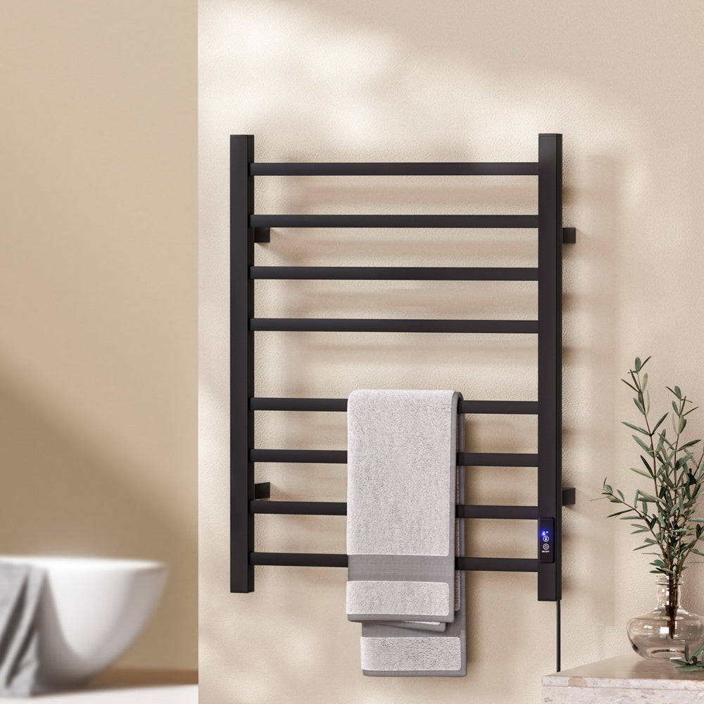Heated Towel Rail 8 Square Bars with Timer Electric Heater Warmer Rack