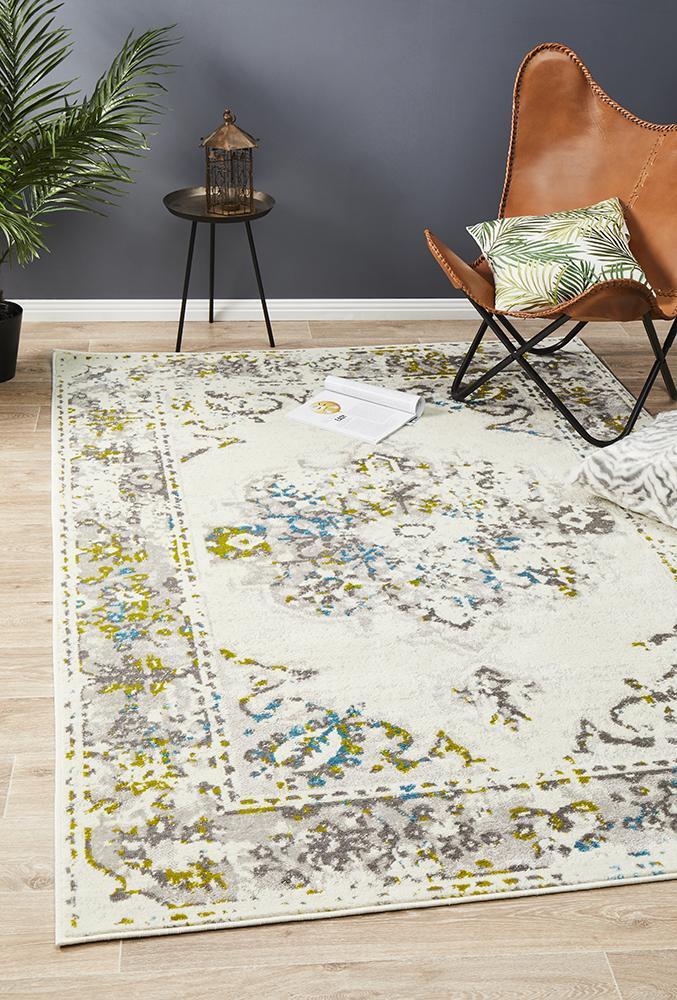 Alexa Transitional Rug White Green Blue by Rug Culture - 400X300CM