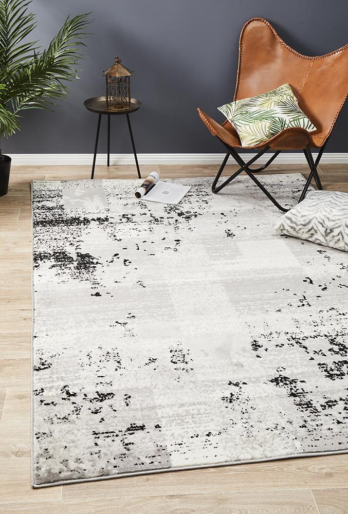 Alicia Modern Distressed Rug Grey Black Silver by Rug Culture - 230X160CM