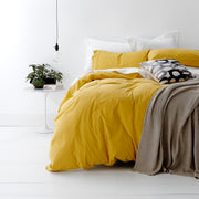 European Vintage Washed Cotton Misted Yellow Quilt Cover Set by Park Avenue Super King