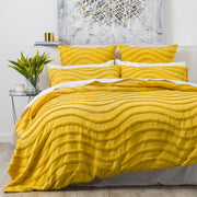 Chenille Wave 100% Cotton Vintage Washed Mustard Tufted Quilt Cover Set by Cloud Linen Super King