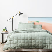 Paradis Washed Chambray Sage Quilted Quilt Cover Set by Park Avenue Queen