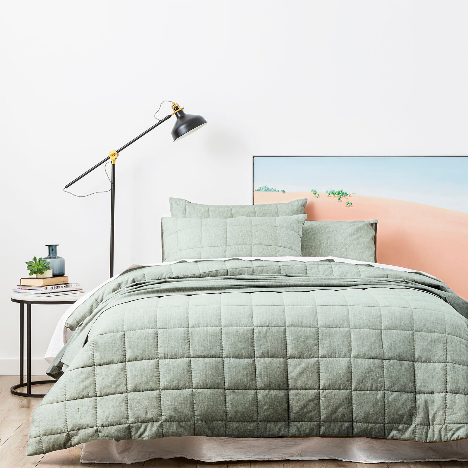 Paradis Washed Chambray Sage Quilted Quilt Cover Set by Park Avenue Queen