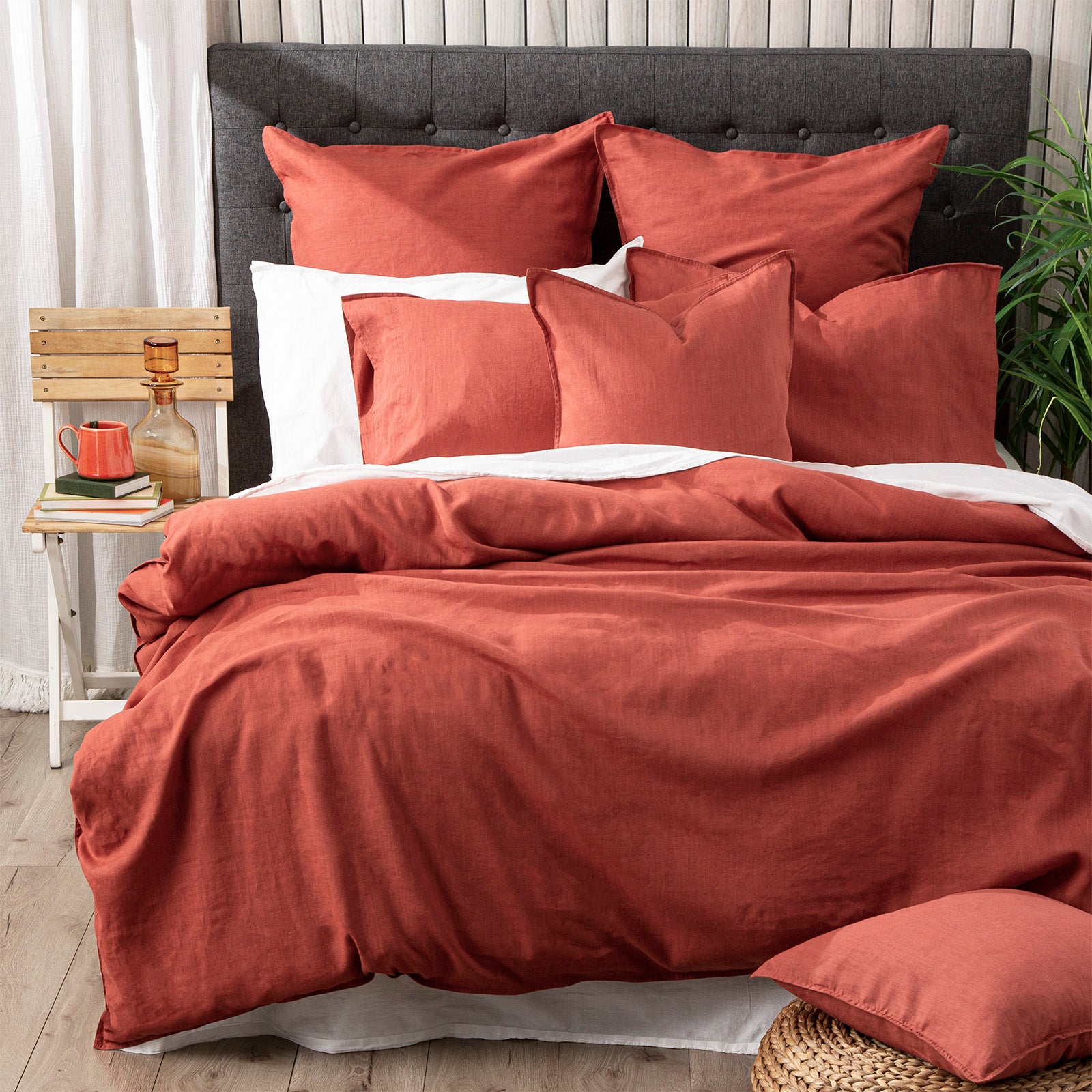 Cavallo Stone Washed 100% Linen Paprika Quilt Cover Set by Renee Taylor Queen