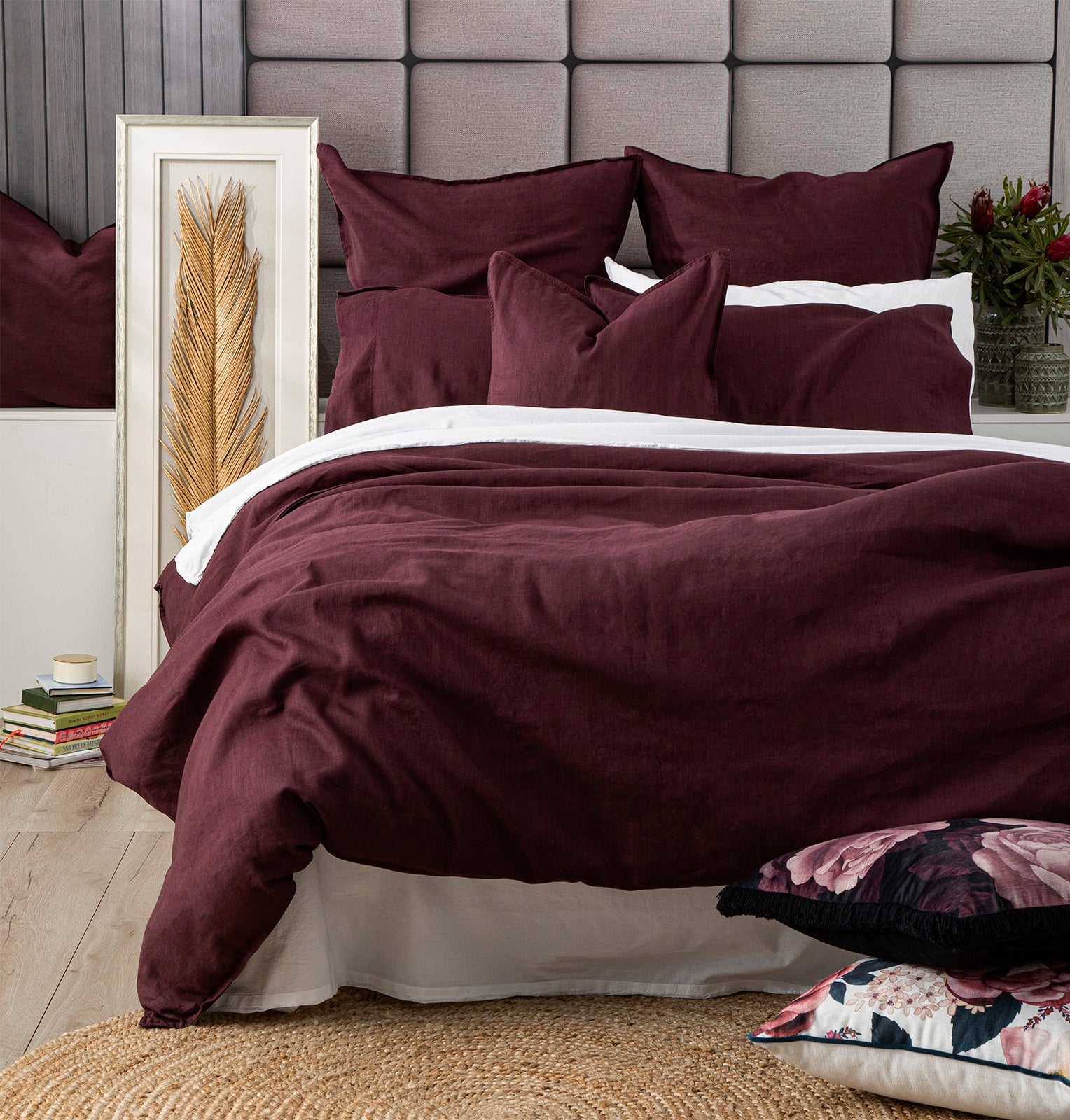 Cavallo Stone Washed 100% Linen Plum Quilt Cover Set by Renee Taylor Super King