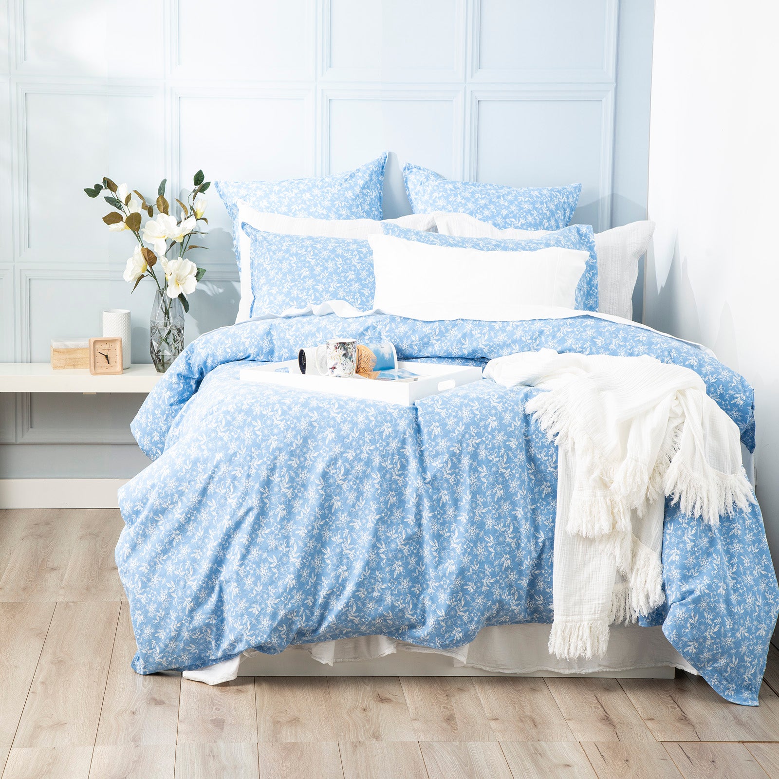 Ditsy Sky European Vintage Washed Printed Cotton Quilt Cover Set by Renee Taylor King
