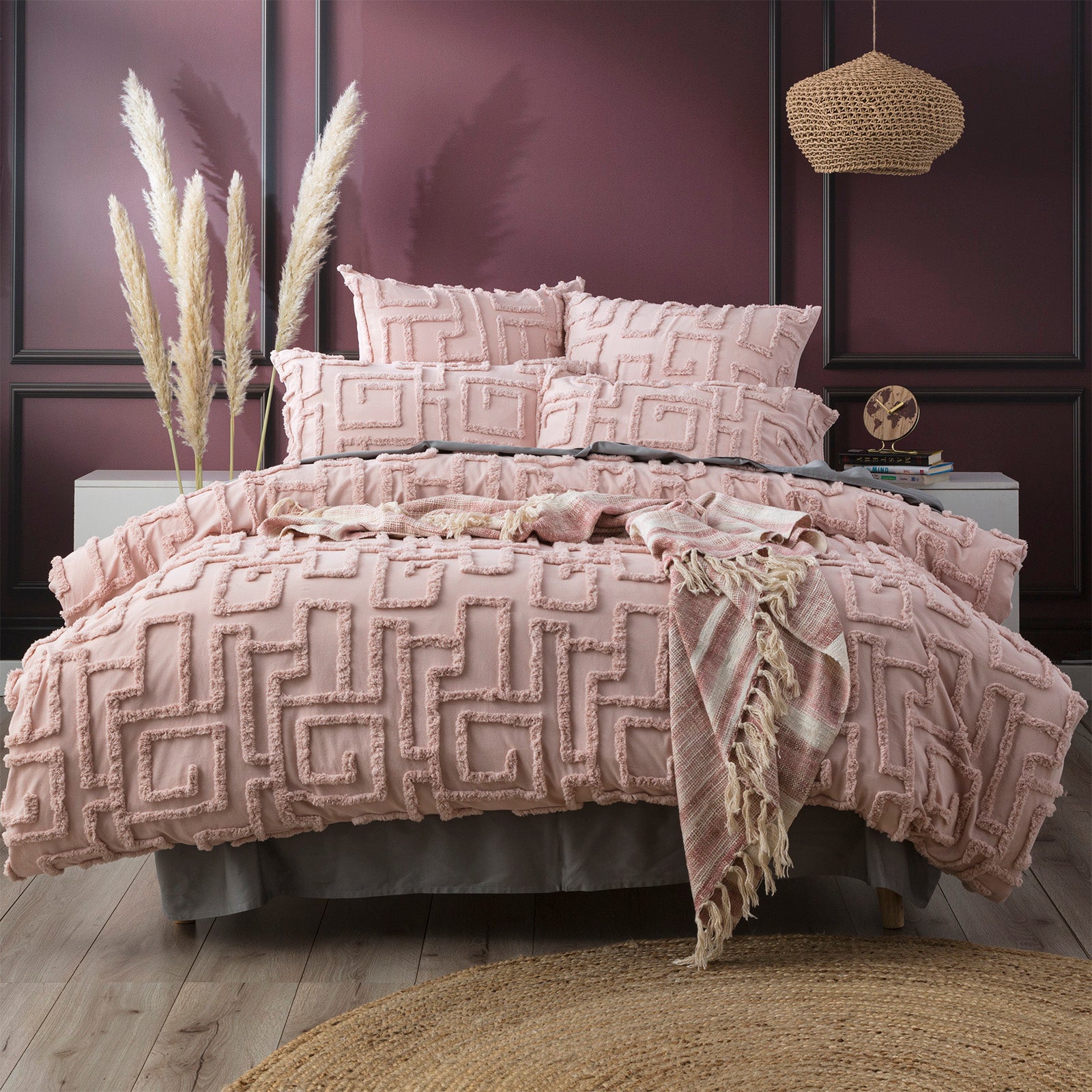 Riley Vintage Washed Cotton Chenille Tufted Blush Quilt Cover Set by Renee Taylor King