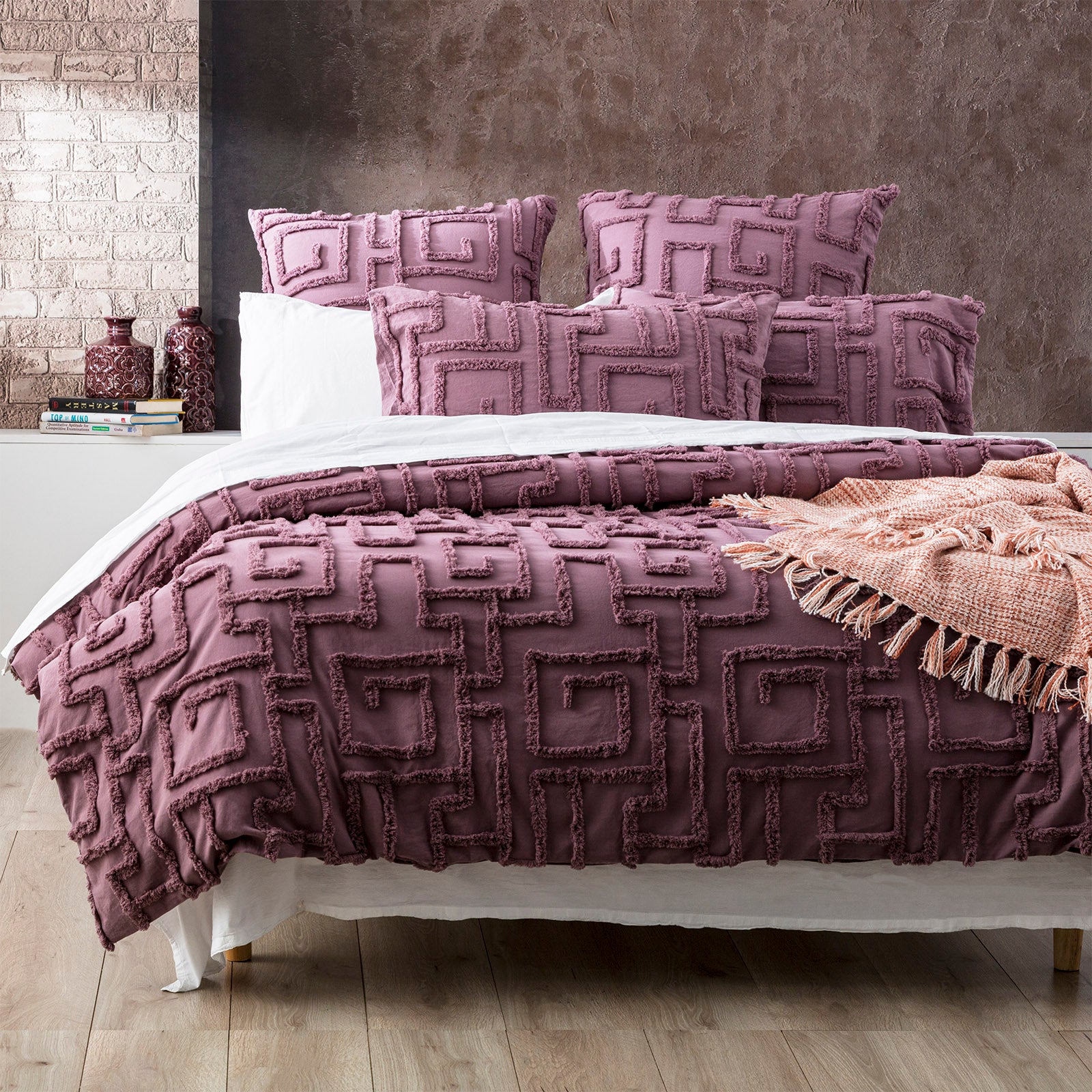 Riley Vintage Washed Cotton Chenille Tufted Grape Quilt Cover Set by Renee Taylor Double