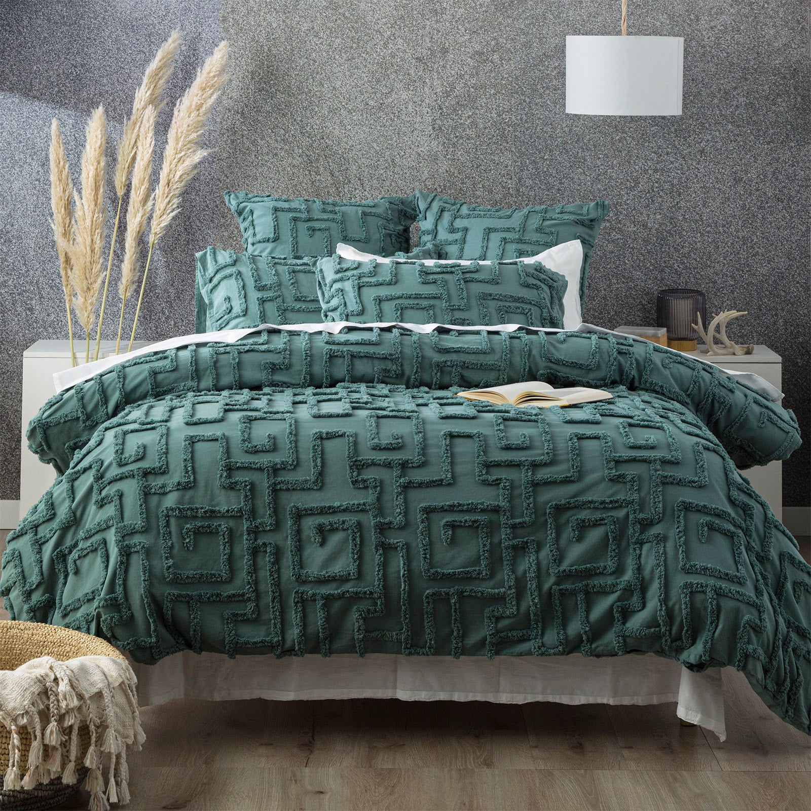Riley Vintage Washed Cotton Chenille Tufted Mineral Quilt Cover Set by Renee Taylor Queen