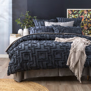 Riley Vintage Washed Cotton Chenille Tufted Slate Quilt Cover Set by Renee Taylor Super King