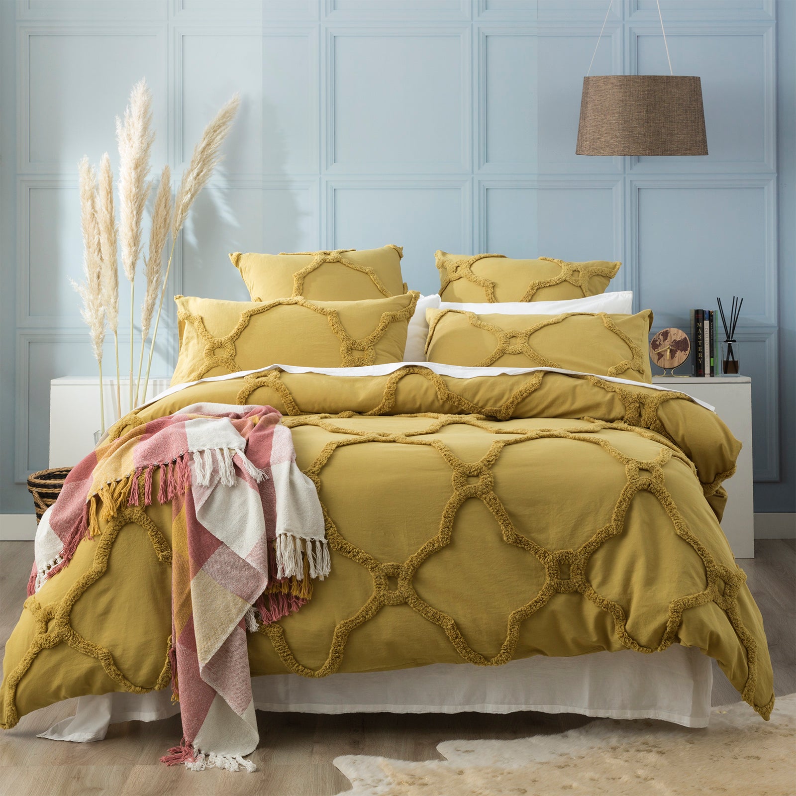 Moroccan 100% Cotton Chenille Vintage Washed Tufted Willow Quilt Cover Set by Renee Taylor King