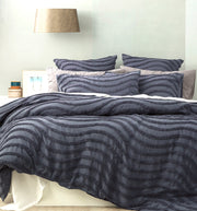Chenille Wave 100% Cotton Vintage Washed Blue Tufted Quilt Cover Set by Cloud Linen Double
