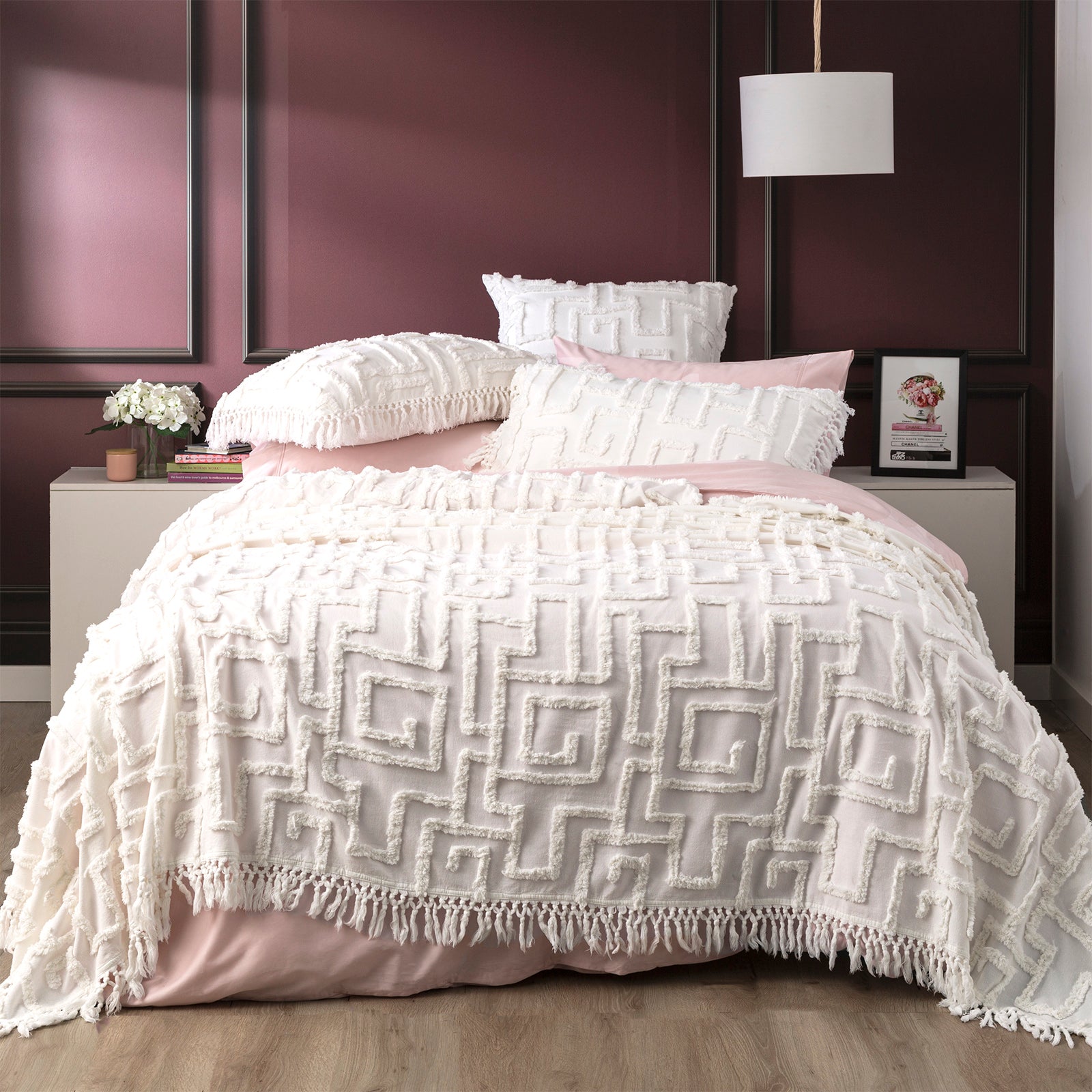 Riley 100% Cotton Vintage Washed Tufted White Bed Cover Set by Renee Taylor Super King