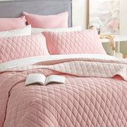 Diamante Vintage Stone Washed Cotton Reversible Quilted Rose Coverlet Set by Renee Taylor Super King