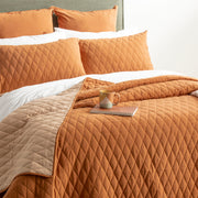 Diamante Vintage Stone Washed Cotton Reversible Quilted Wood Coverlet Set by Renee Taylor Super King