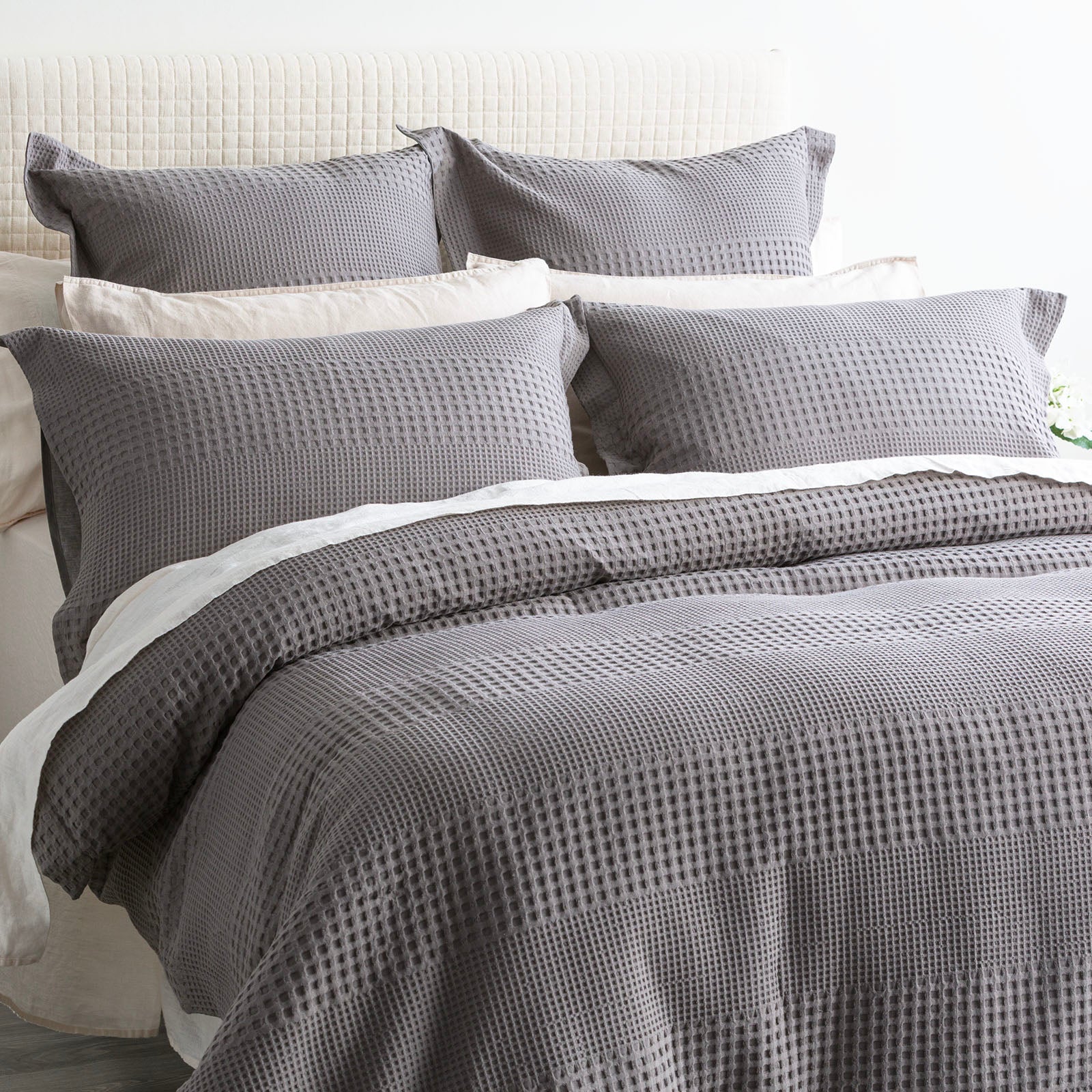 Elegance Waffle Cotton Jacquard Fossil Quilt Cover Set by Renee Taylor Queen