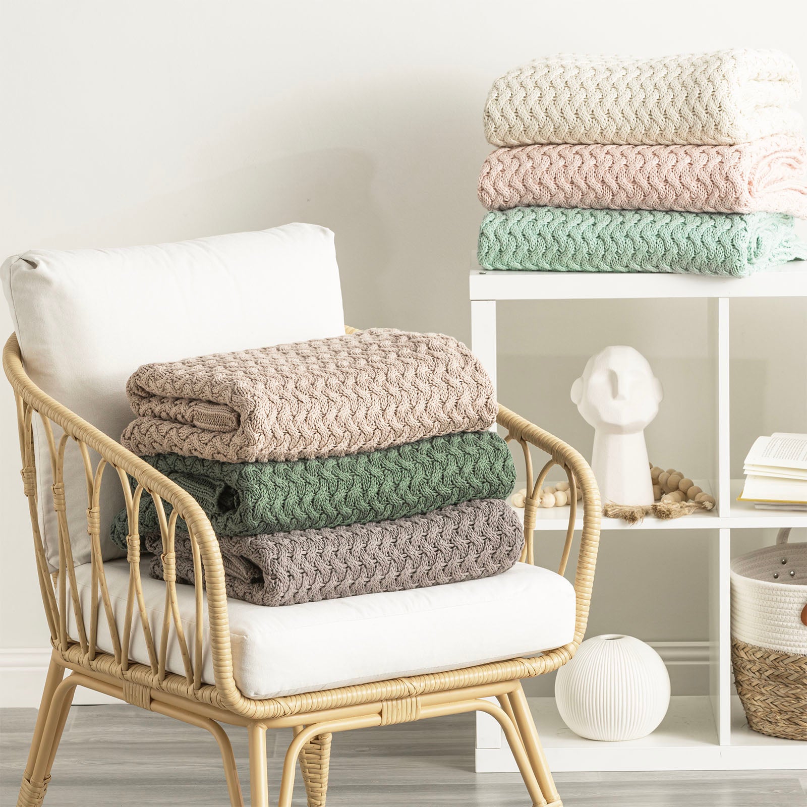 Lenni 100% Cotton Knitted Forest Throw by Renee Taylor