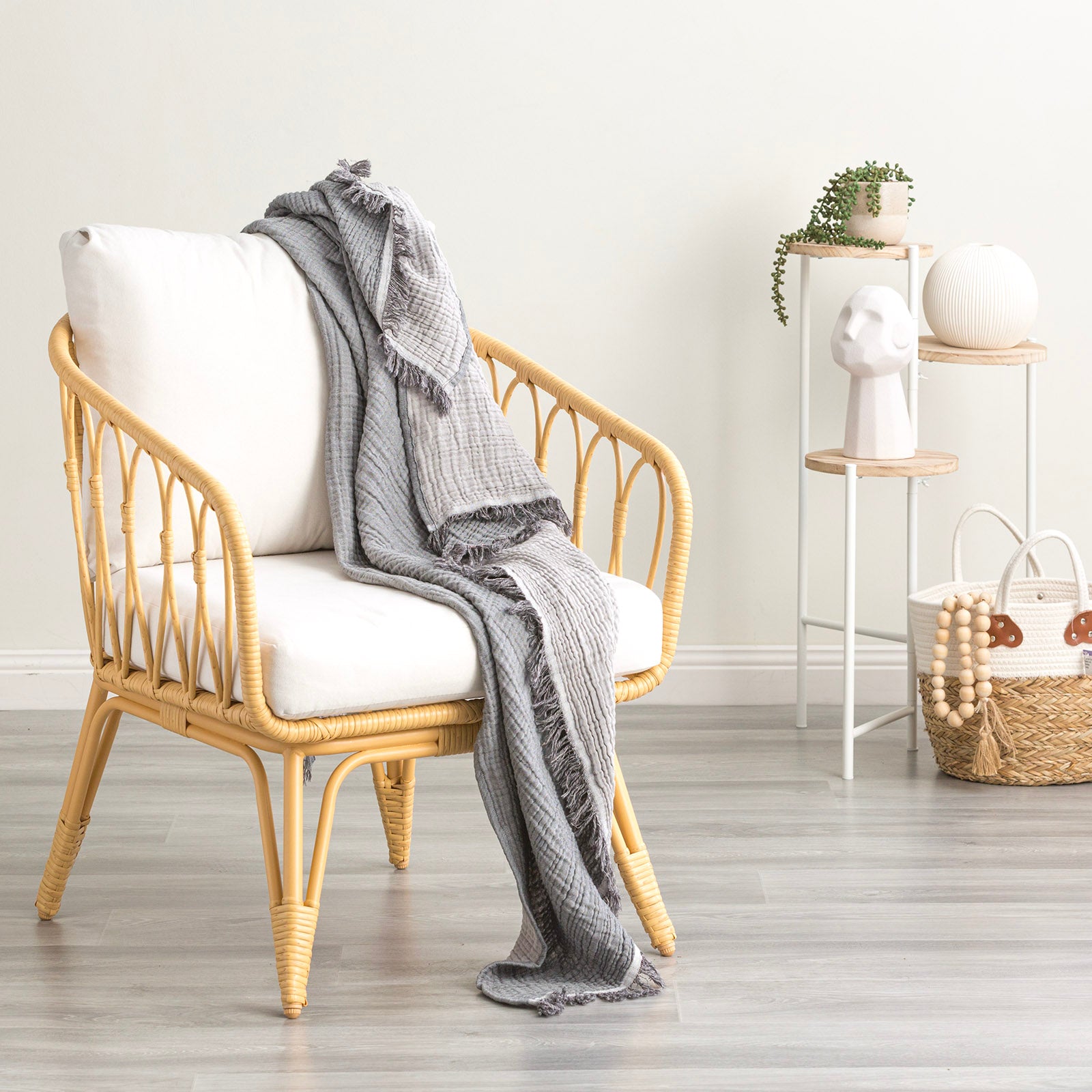Dreamy Vintage Washed Yarn Dyed Textured Cotton Onyx Throw by Renee Taylor
