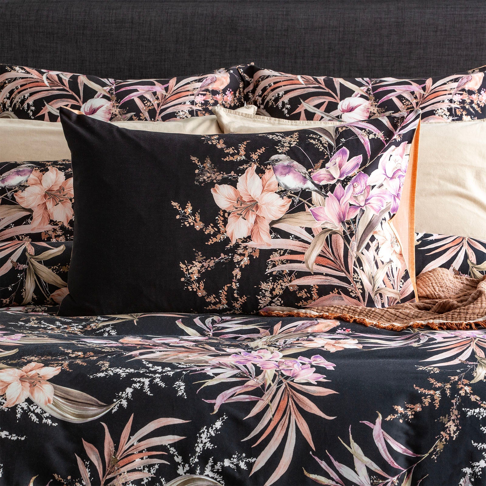 300 TC Grevillea Cotton Reversible Onyx Quilt Cover Sets by King