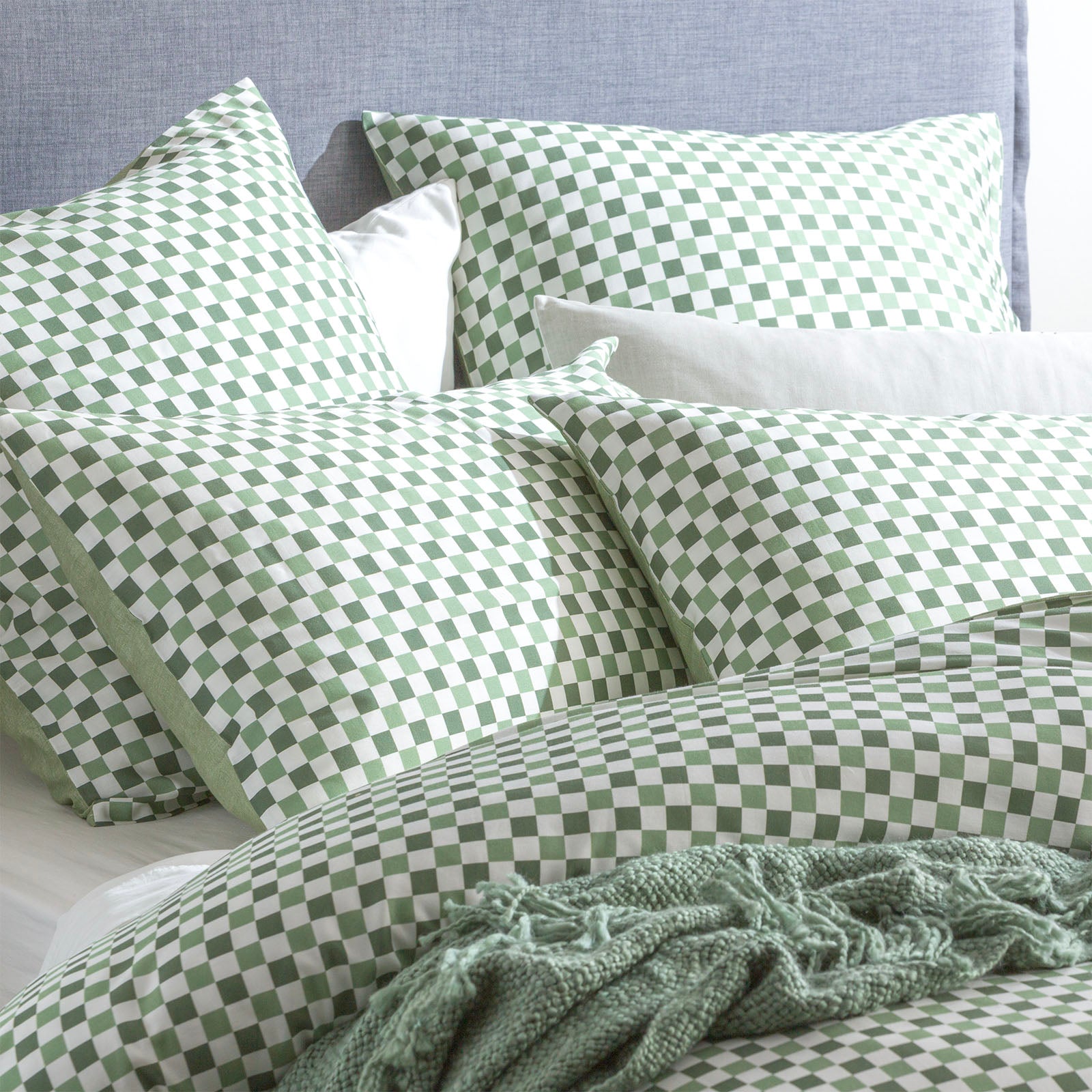 300 TC Chessboard Cotton Reversible Sage Quilt Cover Sets by Renee Taylor Super King