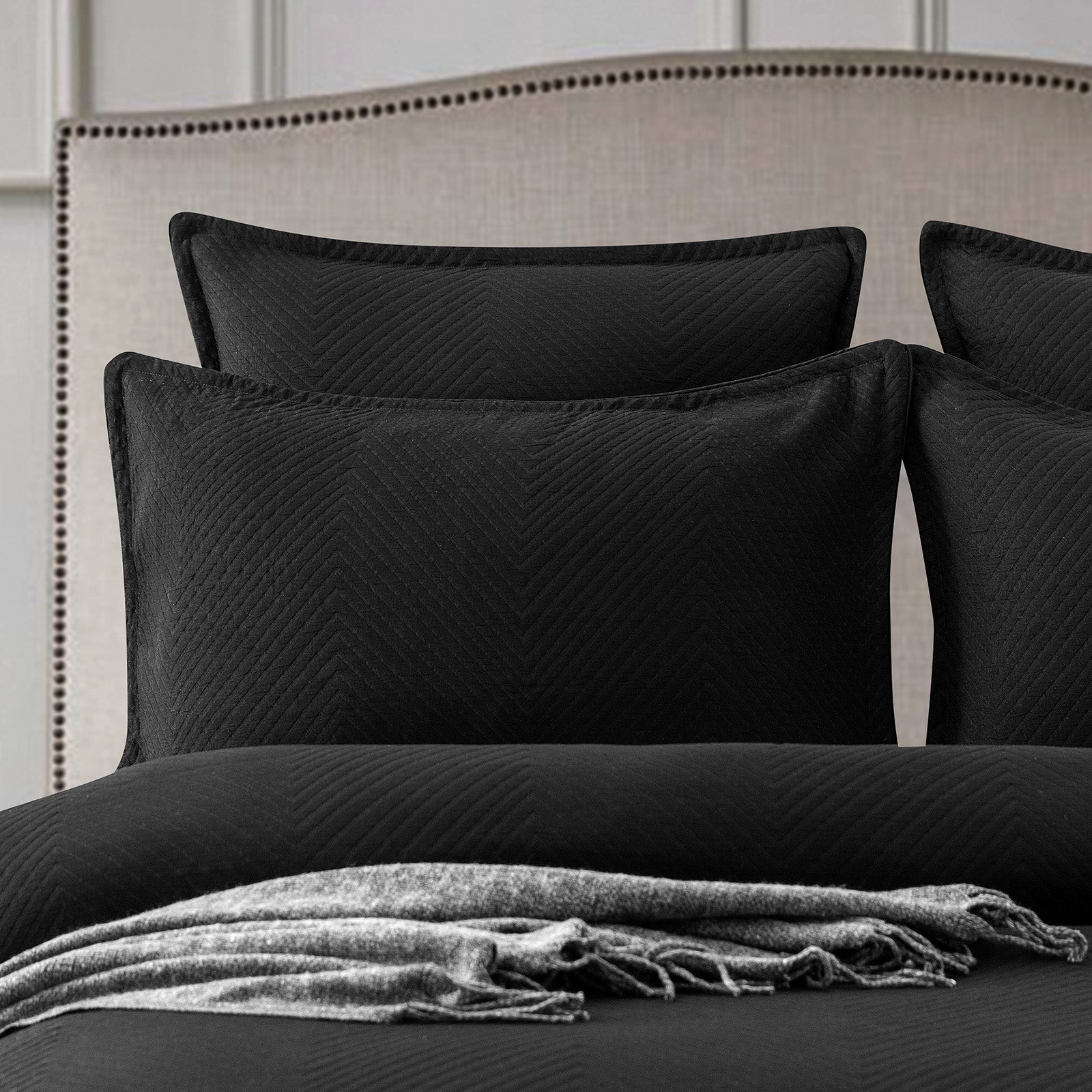 Chevron Jacquard Black Quilt Cover Set by Renee Taylor Queen