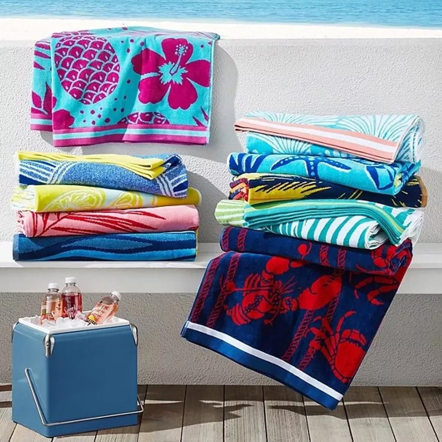 2 Pack Jacquard Velour Large Beach Towel 100 x 180 cms Fresh Catch