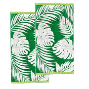 Renee Taylor 2 Pack Jacquard Velour Large Beach Towel 100 x 180 cms Tropical Green