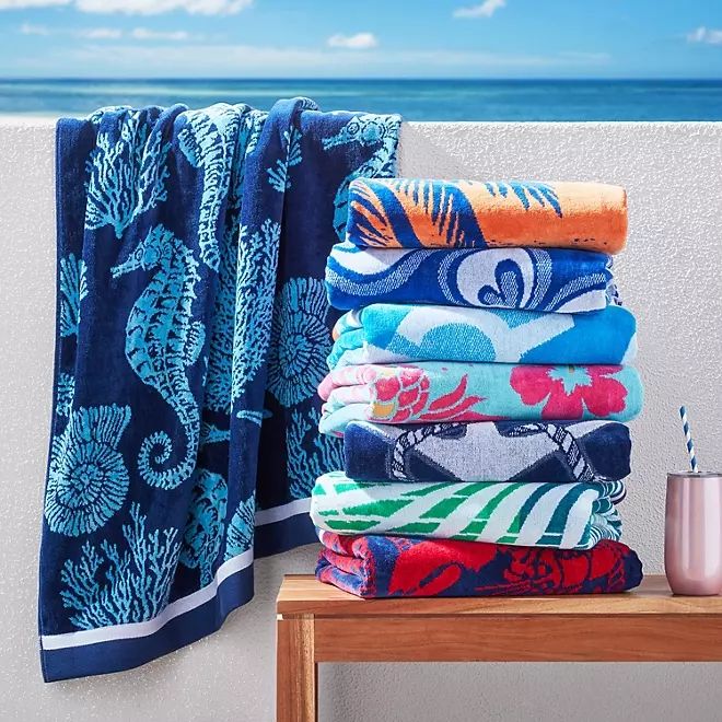 2 Pack Jacquard Velour Kids Beach Towel 75 x 150 cms Tropical Flamingo