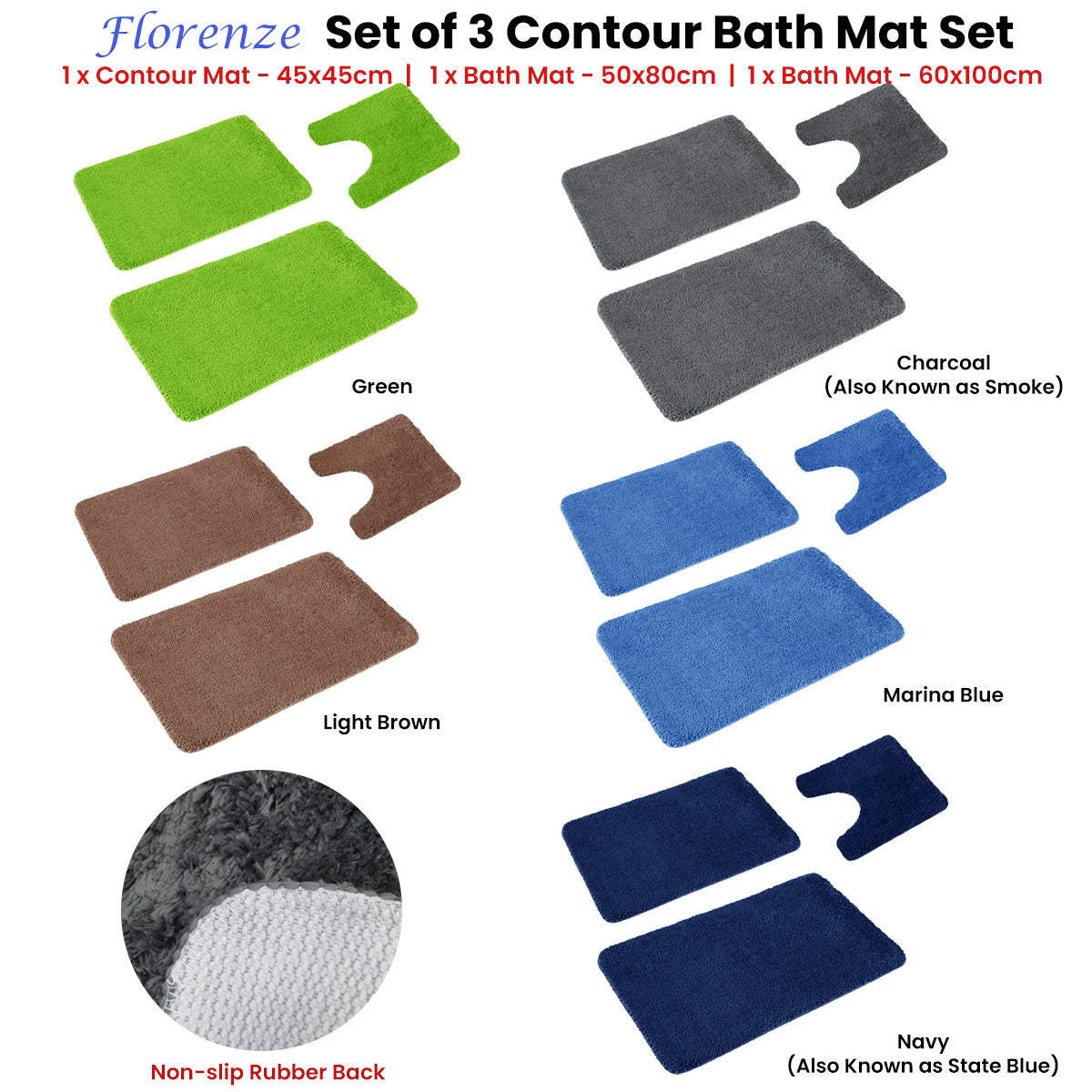 Florenz Set of 3 Contour Bath Mat Set Green