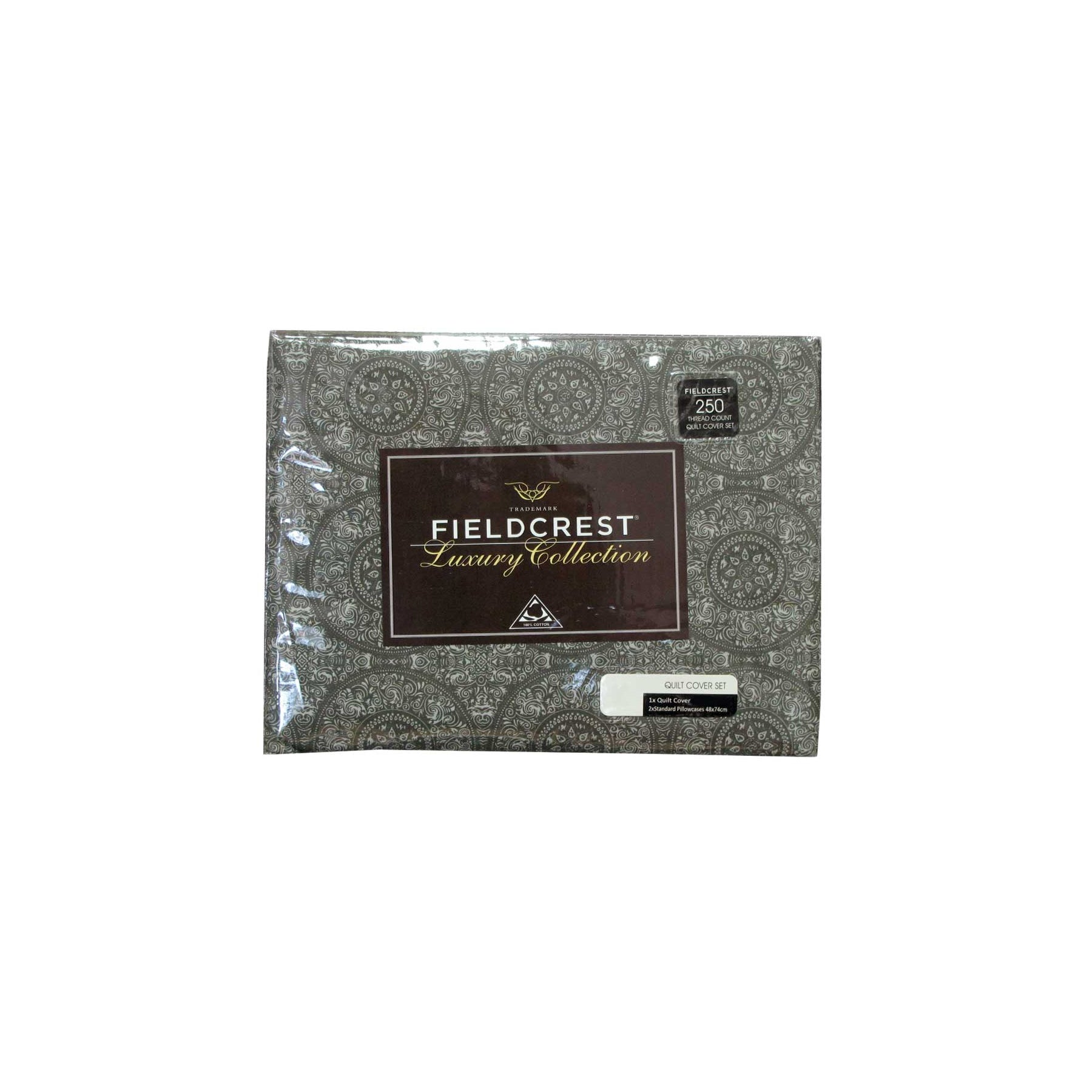 Fieldcrest Cotton Reversible Mandala Charcoal Quilt Cover Set Queen