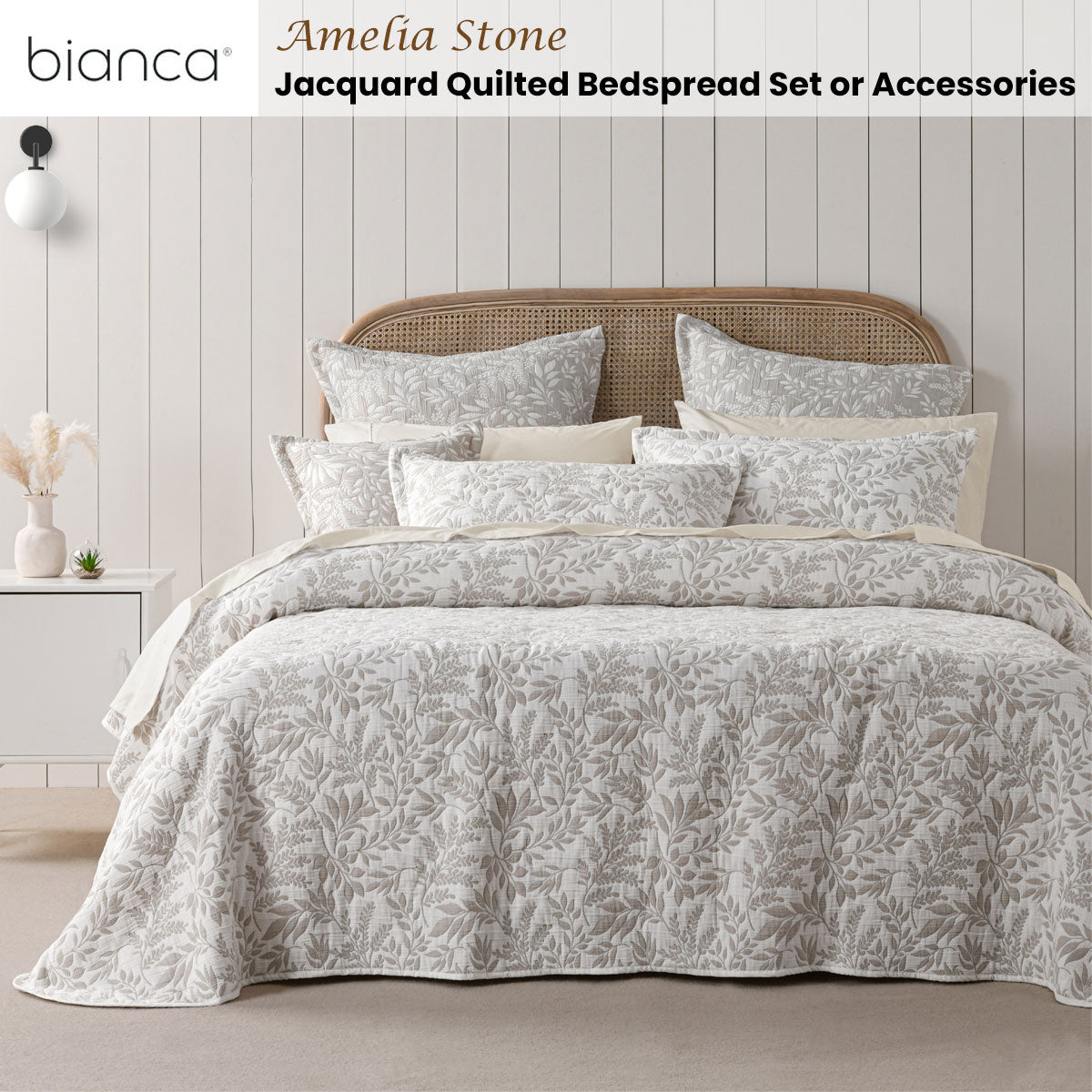 Ameila Stone Jacquard Quilted Foliage Bedspread Set Double