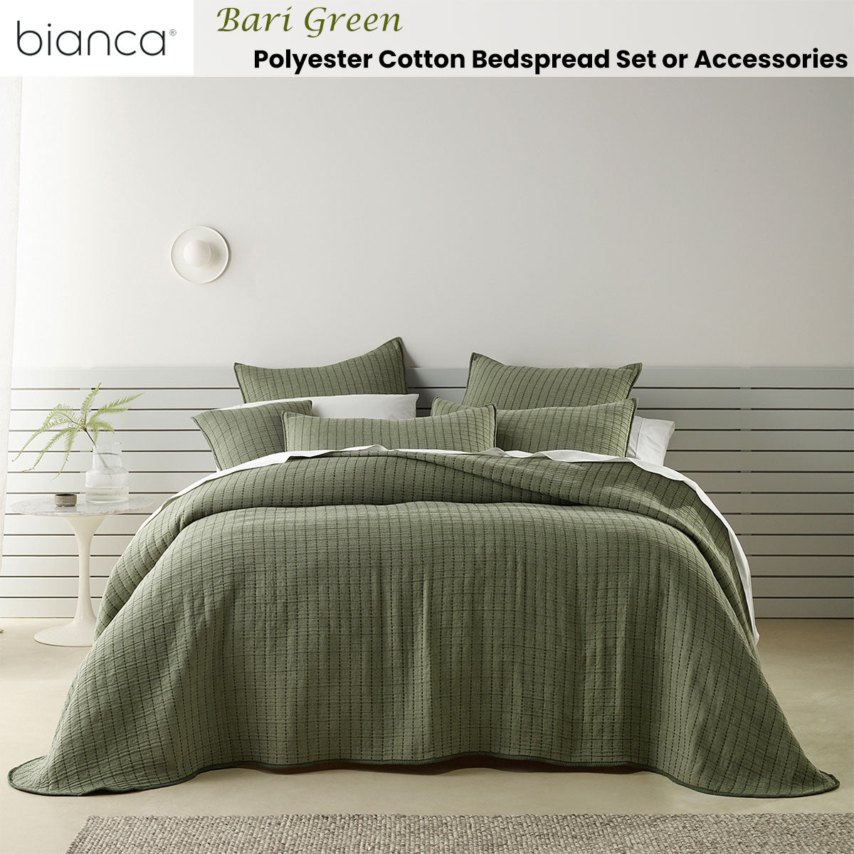 Bari Green Polyester Cotton Bedspread Set King