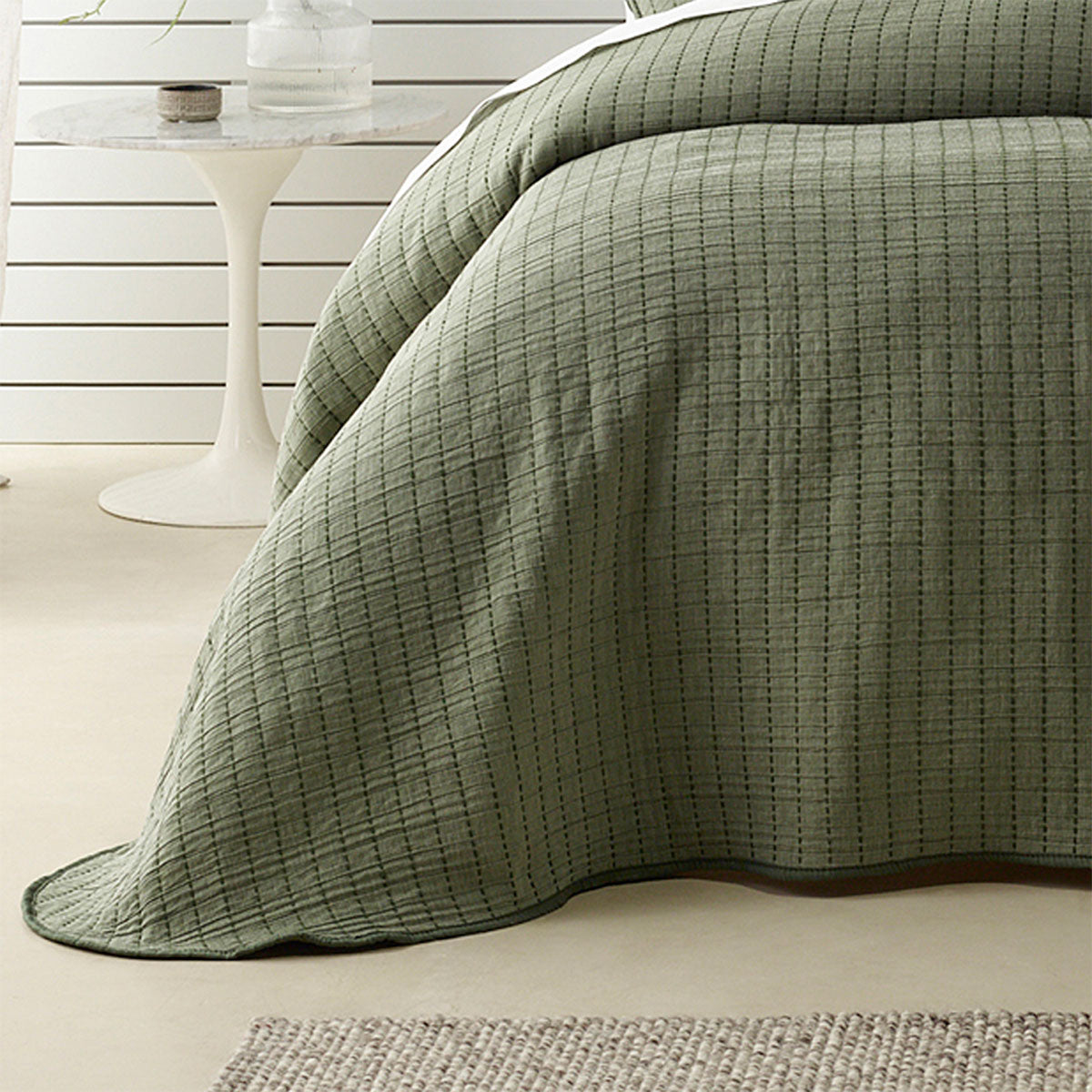 Bari Green Polyester Cotton Bedspread Set King