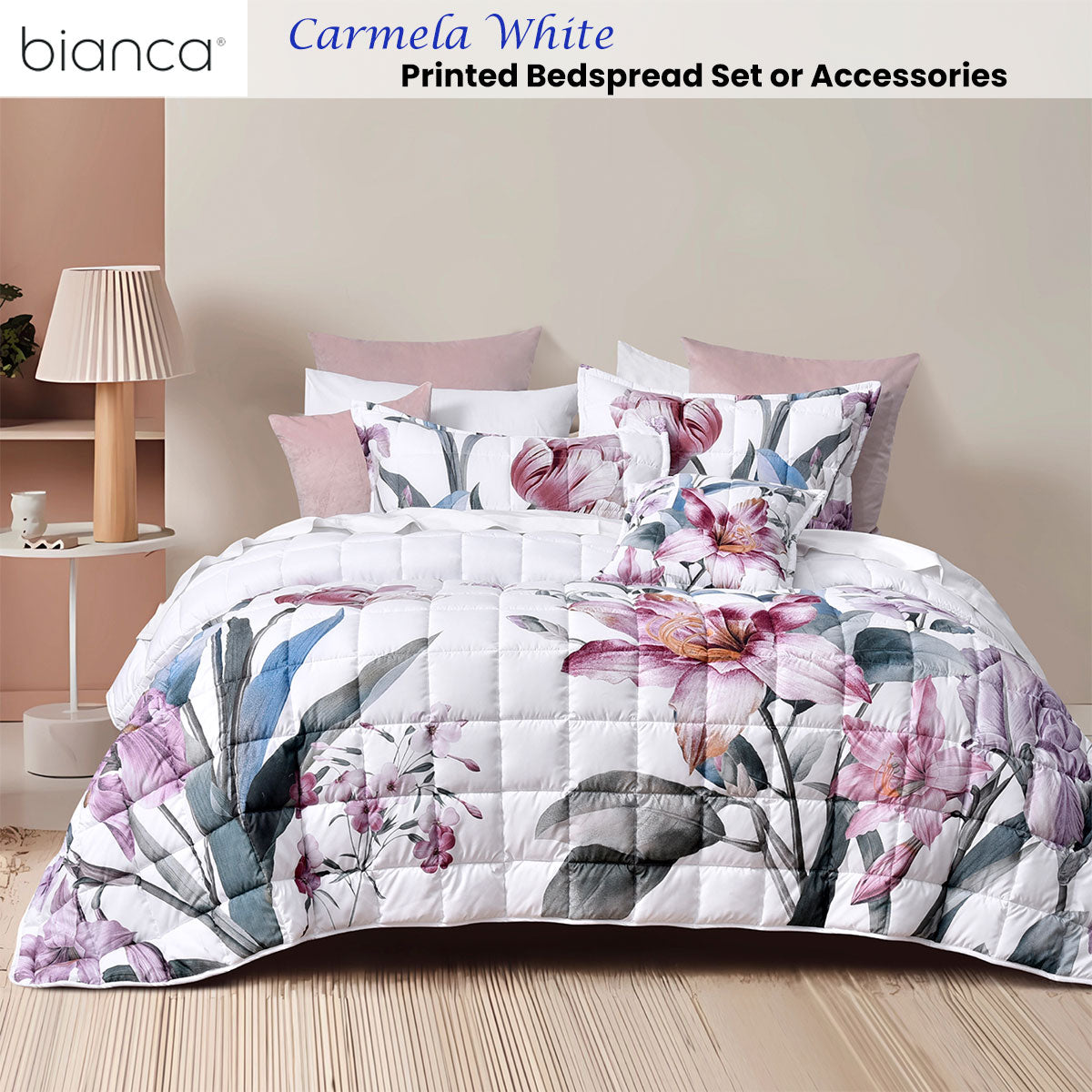 Carmela White Polyester Bedspread Set Queen