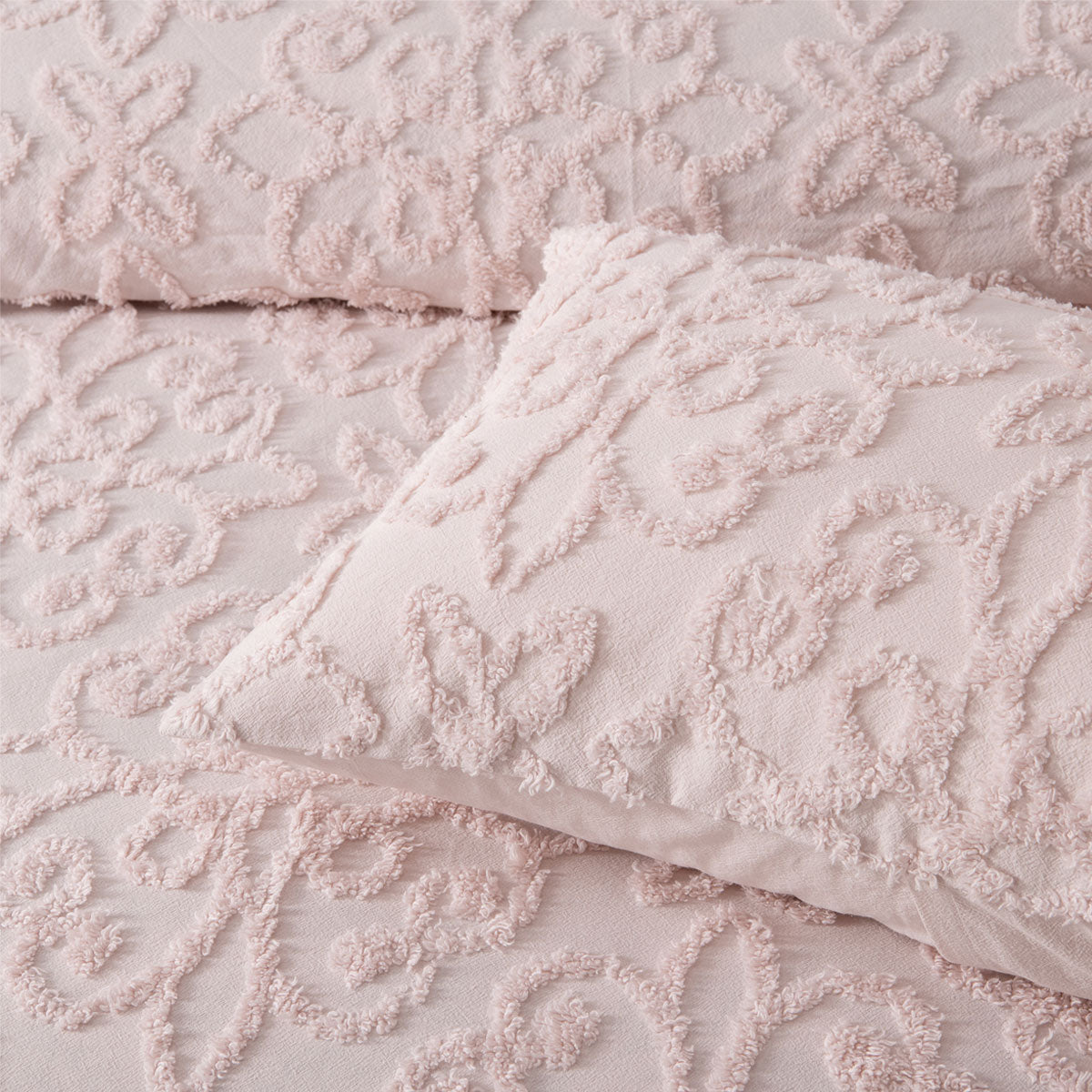 Ella Blush Cotton Chenille Floral Bedspread Set King