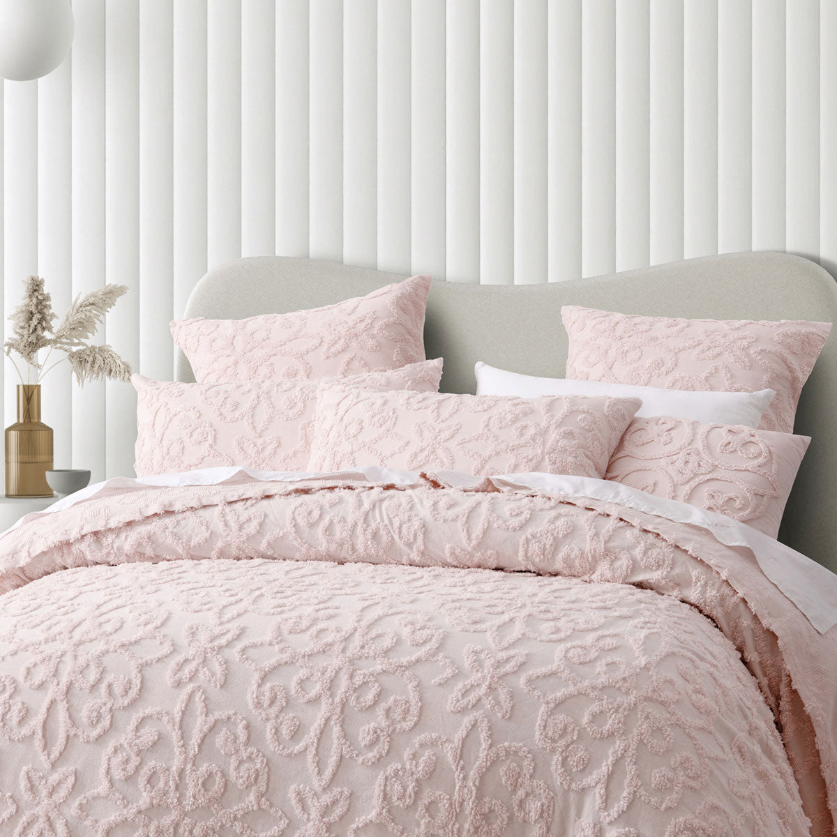Ella Blush Cotton Chenille Floral Bedspread Set Single