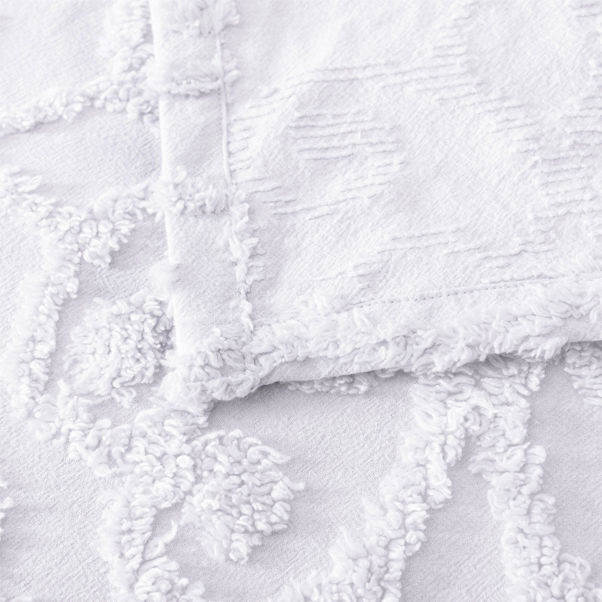 Ella White Cotton Chenille Floral Bedspread Set Double