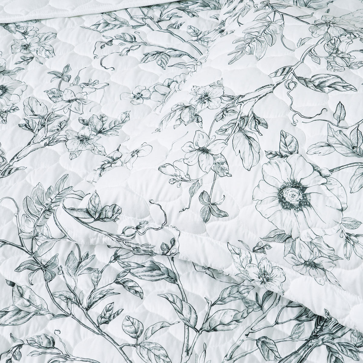 Gracie White Floral Printed Quilted Bedspread Set King