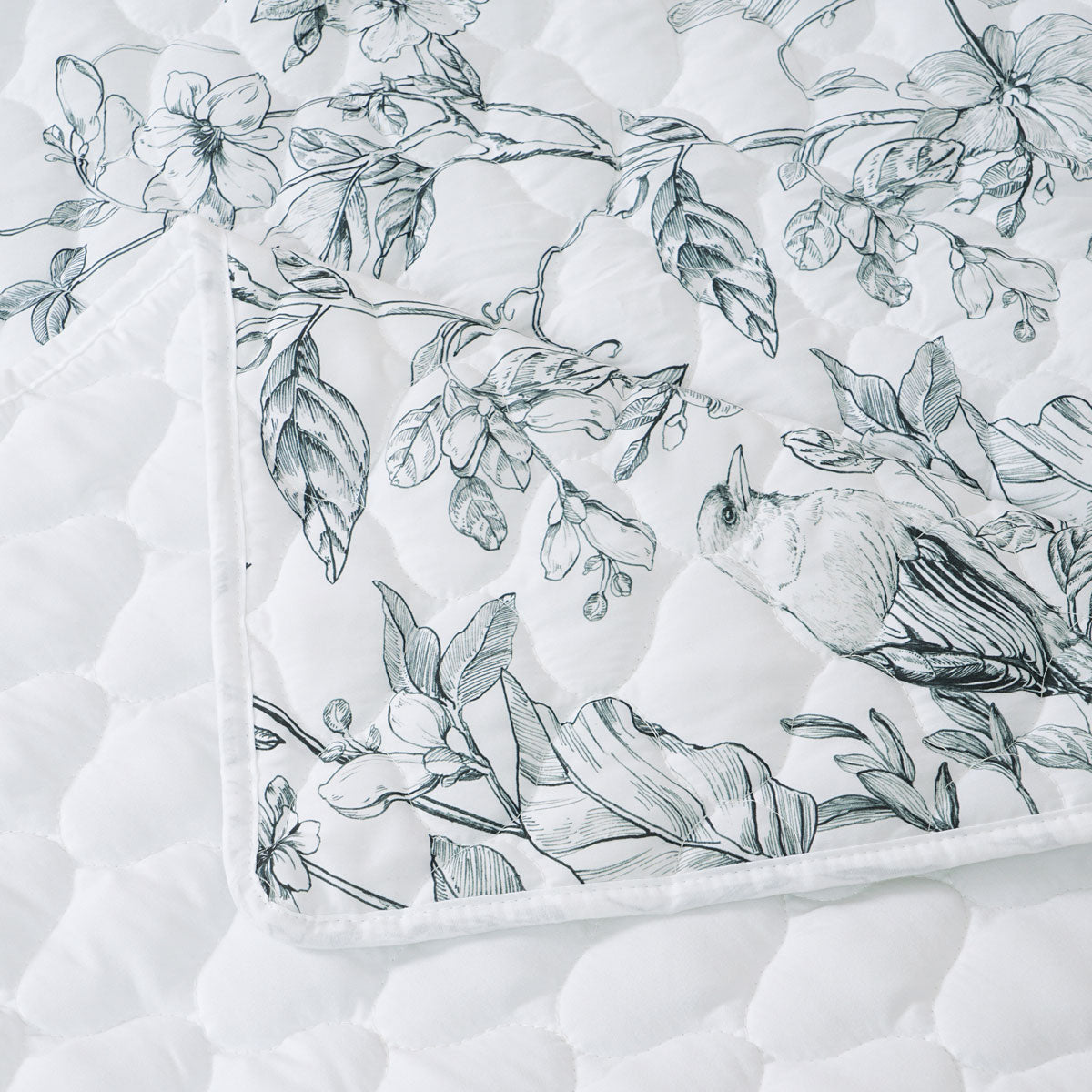Gracie White Floral Printed Quilted Bedspread Set Super King