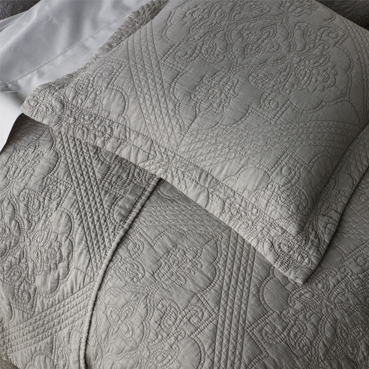 Zaria Taupe Embroidered Bedspread Set Super King