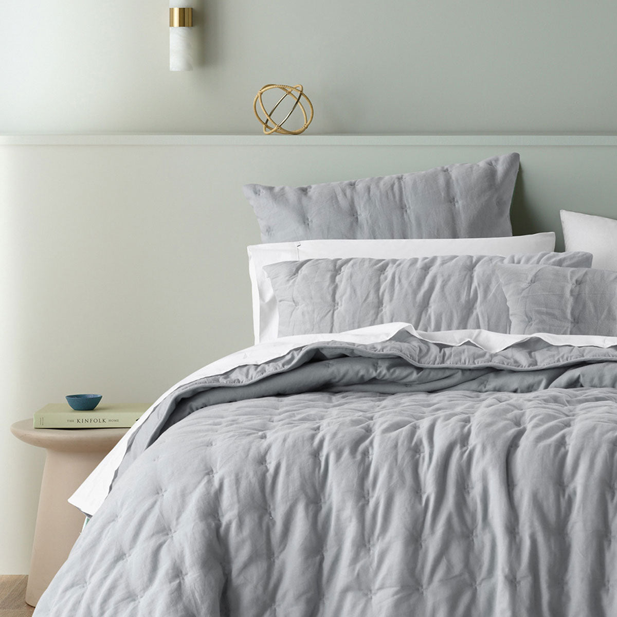 Langston Silver Pre-Washed Linen Cotton Comforter Set Queen/King