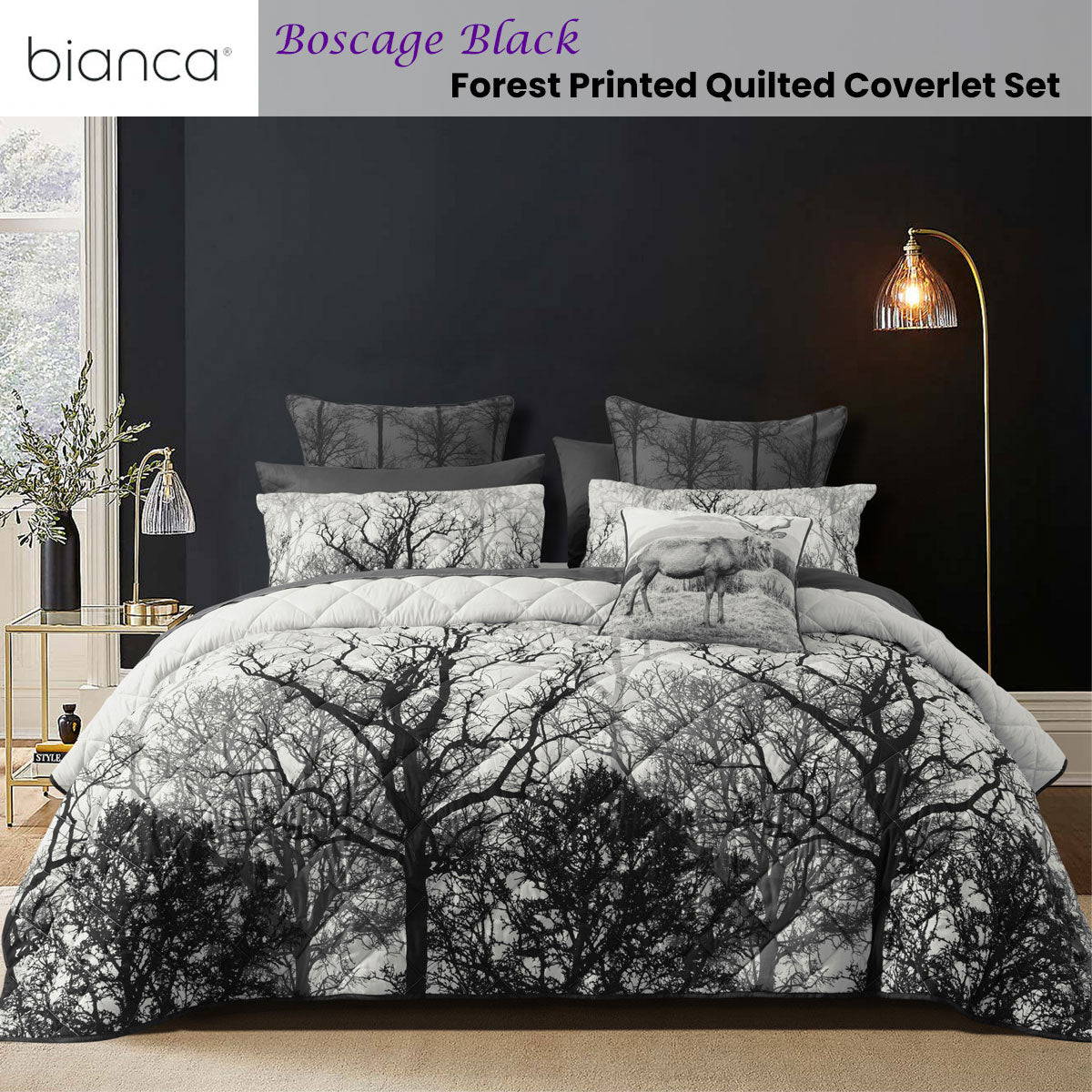 Boscage Black Forest Printed Quilted Polyester Coverlet Set Super King