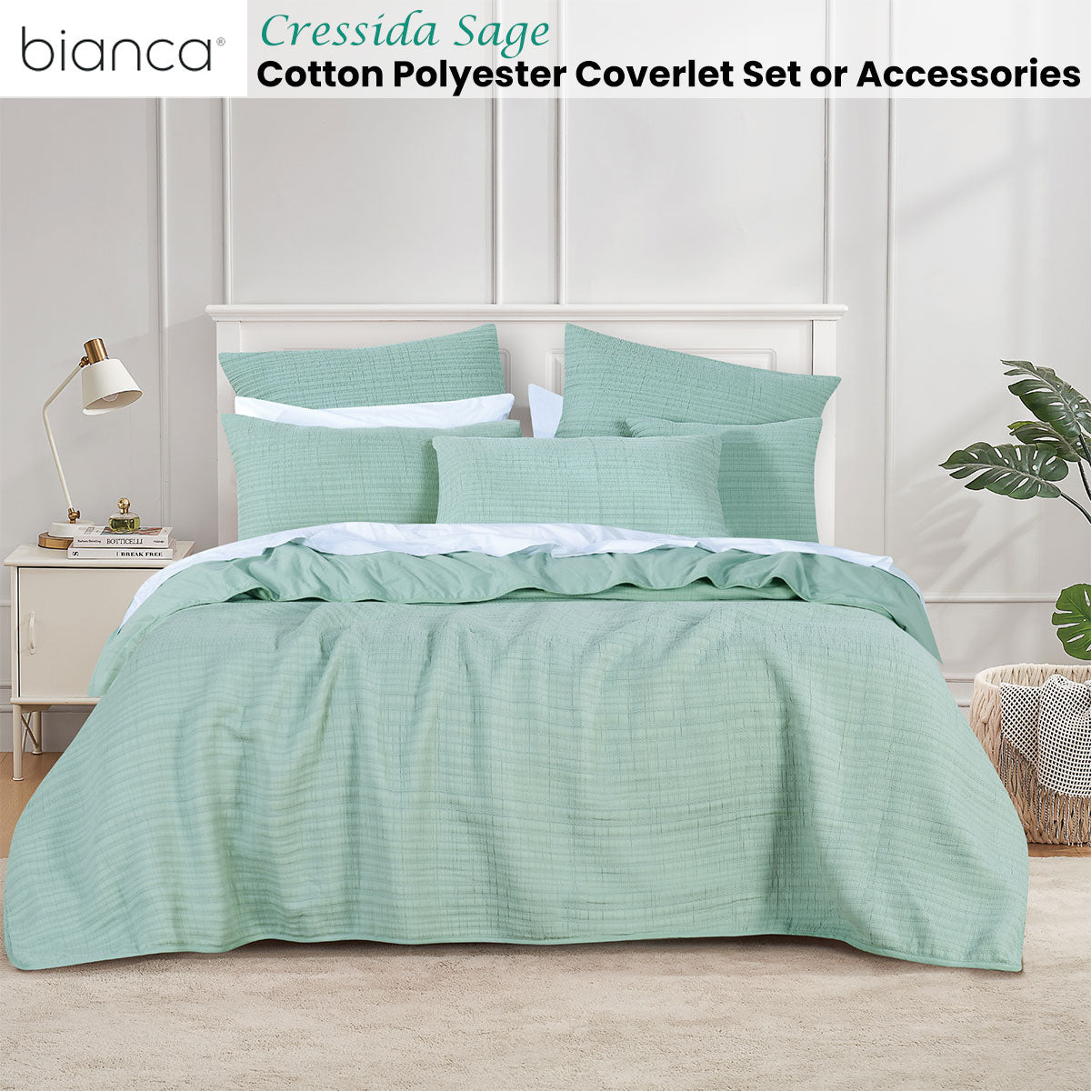 Cressida Sage Cotton Polyester Coverlet Set Queen/King