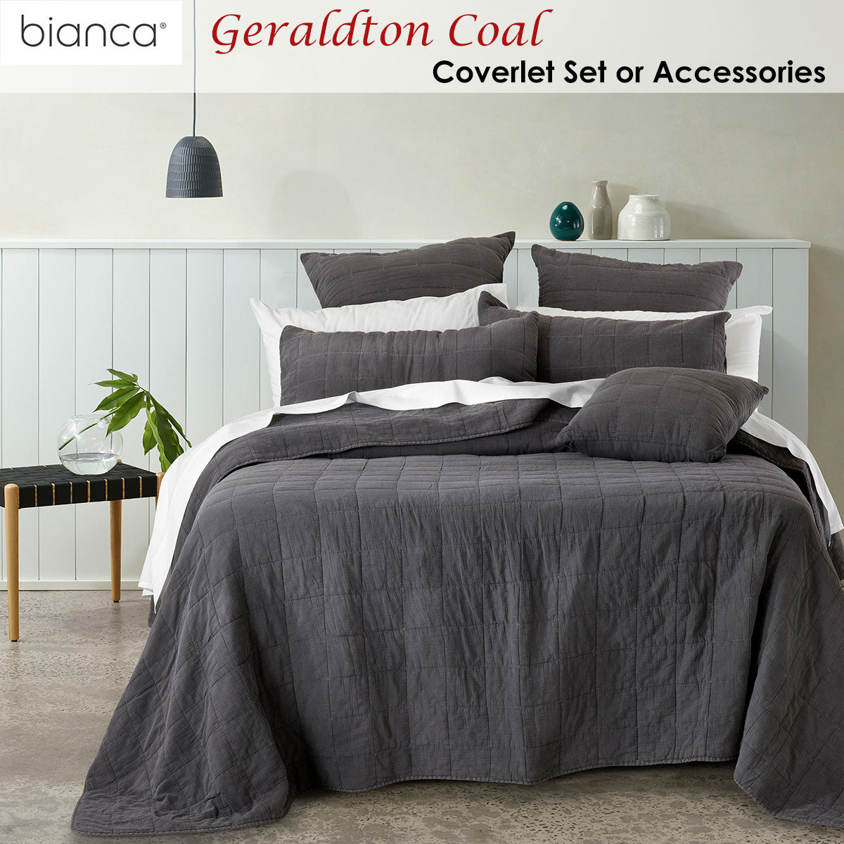 Geraldton Coal Coverlet Set Queen/King